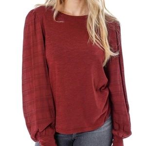 NWT Sanctuary Wonderland Mixed Media Knit Long Sleeve Top in Dark Cherry Size XS